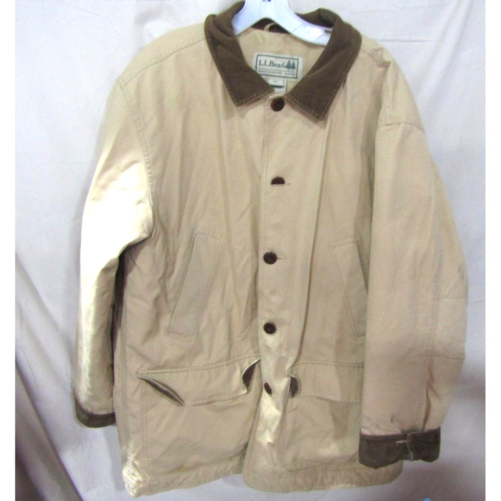 L.L.Bean Men's L Regular Beige Cotton Barn Coat Quilted Lining Corduroy